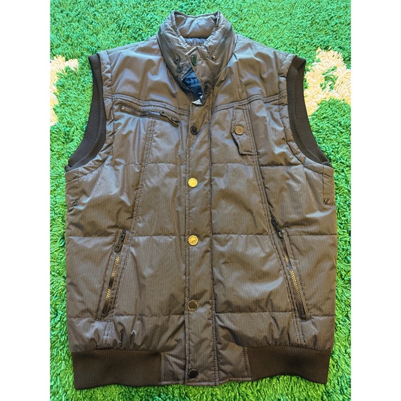 Other - Unbranded Pinstripe Puffer Vest Mens Large Black Grey Excellent Quilted Zip‎ Up